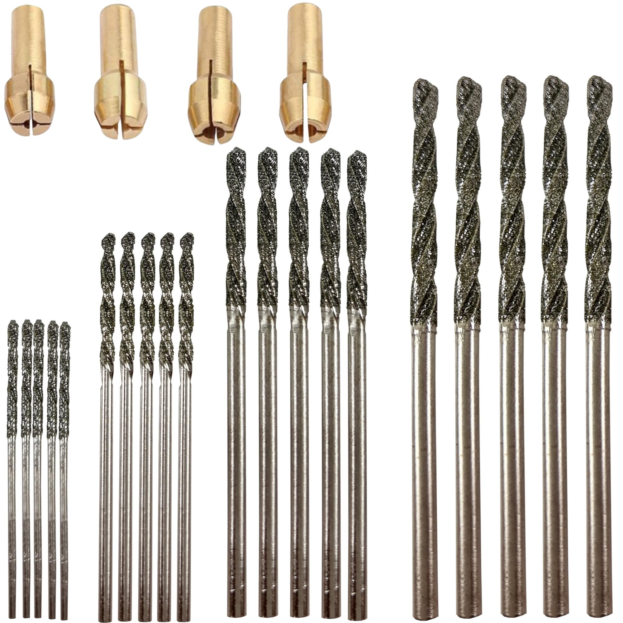 Drilax 24-Piece Diamond Drill Bit Set (1mm, 1.5mm, 2mm, 2.5mm) Compatible with Dremel Rotary Tools, Includes 4 Collets – for Stones, Sea Glass, Shells, Gemstones & Jewelry