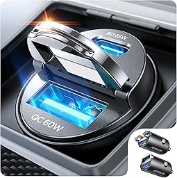 JOYROOM 2-Pack 125W USB C Car Charger [Mini, Flush Fit w/Pull Ring] Dual-Port Car Cigarette Lighter Adapter, Super Fast Car Charger for iPhone 17/16 Pro Max, Galaxy S26/25, MacBook Air, iPad and More