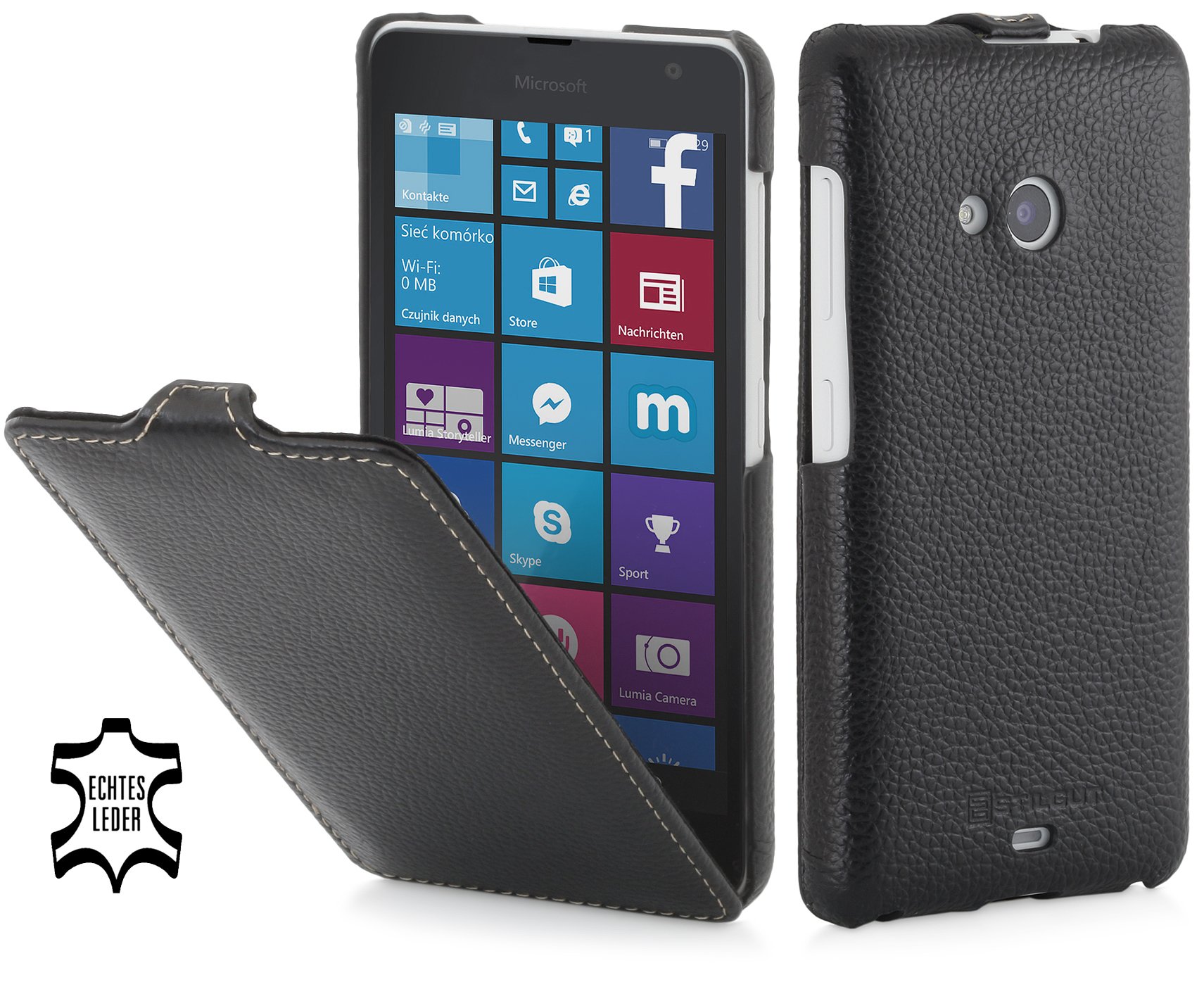 StilGutUltraSlim, Leather Case for Microsoft Lumia 535 Lumia 535 Dual  SIM, Black