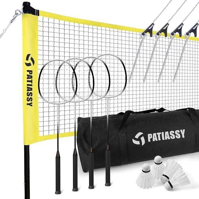 Badminton Set for Backyard, Professional Badminton Net with 4 Badminton Rackets, Badminton Shuttlecocks and Carrying Bag