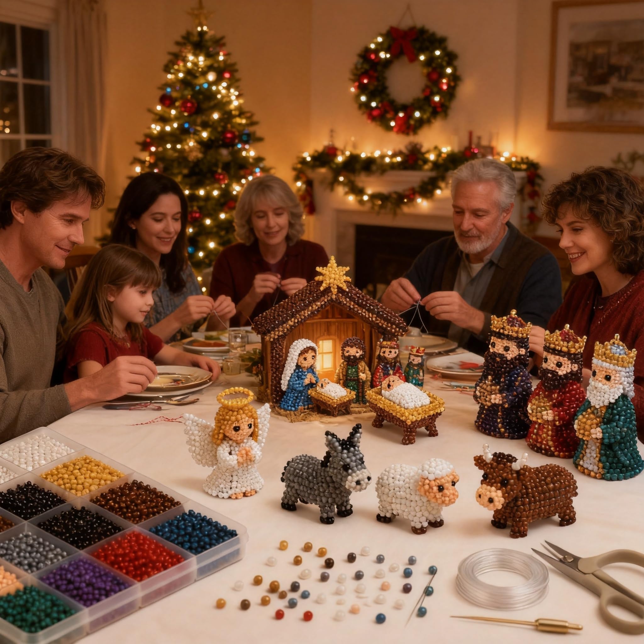 Hamosky Kit fai da te con perline 3D a forma di animale, con perline 3D fatte a mano, kit fai da te per principianti, con istruzioni passo passo per adolescenti (scena del presepe)
