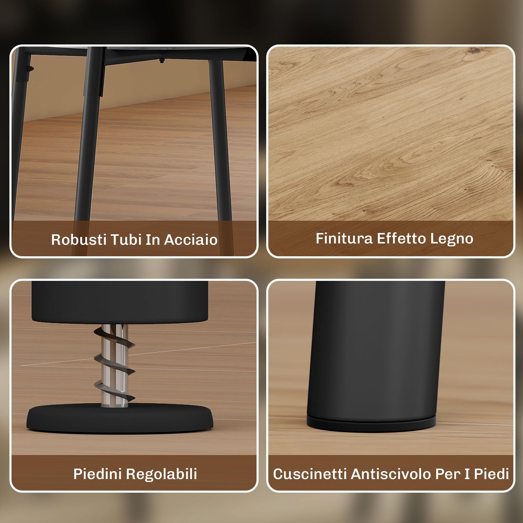 HOMCOM Set Tavolo e Sedie Sala da Pranzo 5 Pezzi, 4 Sedie Nero Color Legno | Tavolo Rotondo, Legno e Metallo, Salvaspazio, Stile Industriale, Soggiorno Salotto Cucina