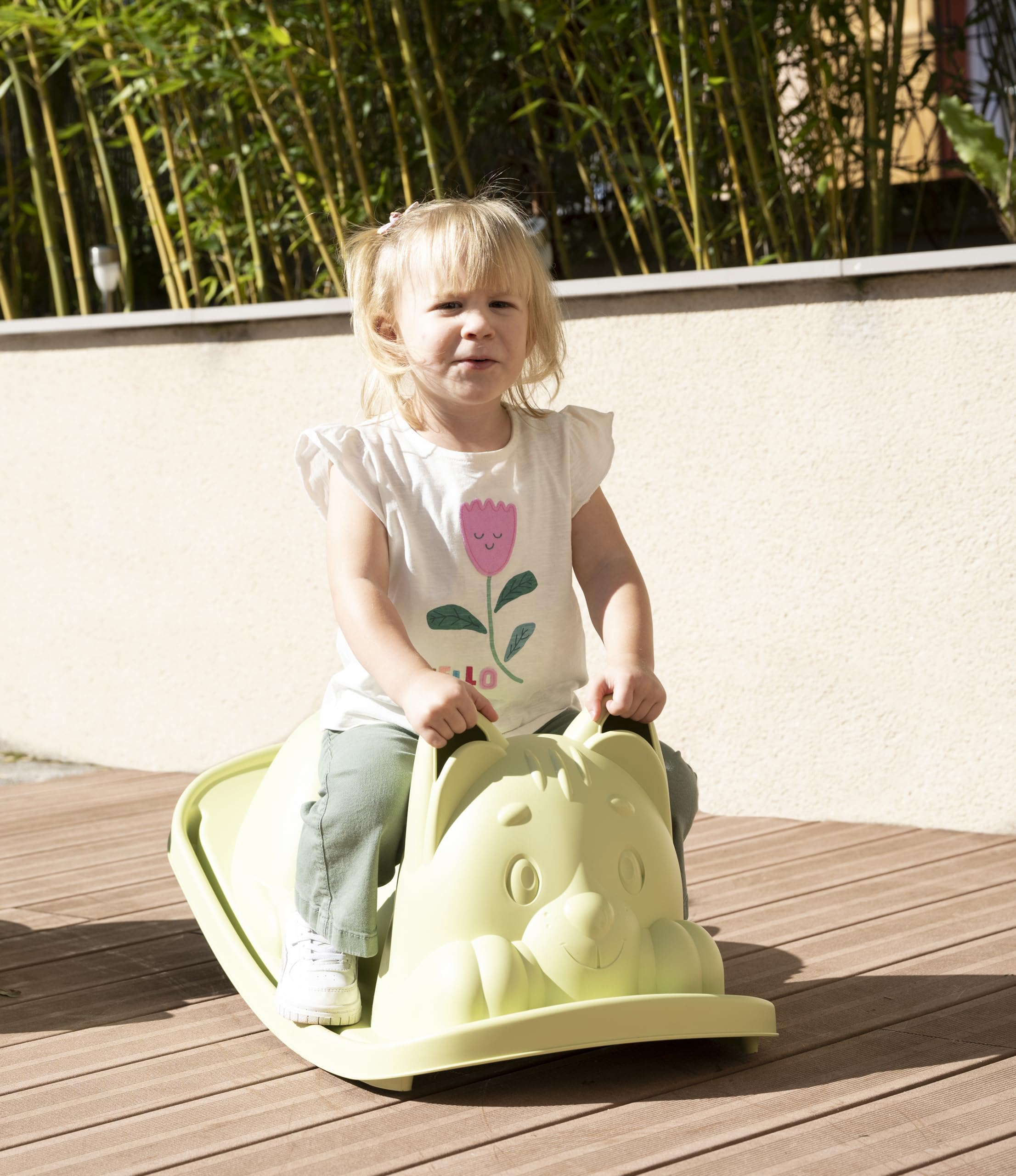 Smoby Life - Dondolo monoposto gatto Gatto, colore Verde, Seduta ergonomica, per bambini dai 18 mesi, con plastica Riciclata, 7600830108