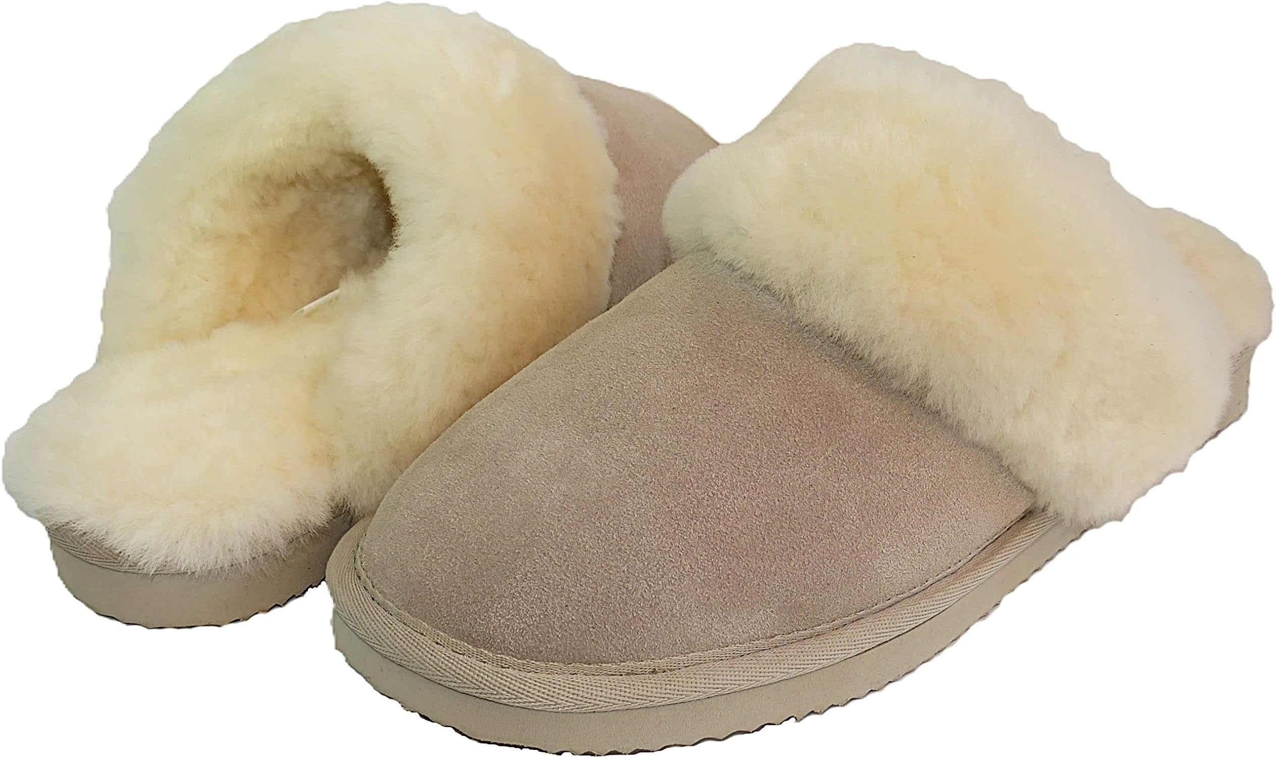Lambskin Slippers Women's Lambskin Slippers Australian Lambskin Beige Grey Cognac Brown with Comfort Sole - Very Warm