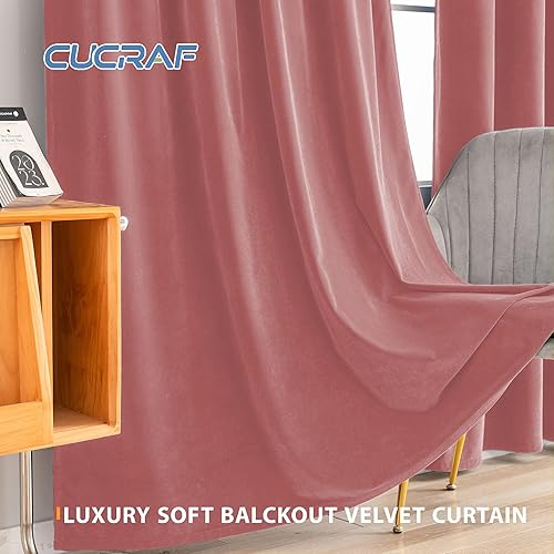 Miniatura 7 de CUCRAF Cortinas de terciopelo rosa polvoriento de 63 pulgadas de largo, cortina de privacidad suave para oscurecer la habitación, con bolsillo para