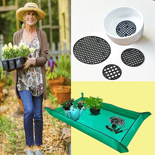 Miniatura 3 de Tapete de trasplante de plantas para plantas de interior, tierra para macetas, bandeja grande de 43 x 29 pulgadas, bandeja portátil de jardinería