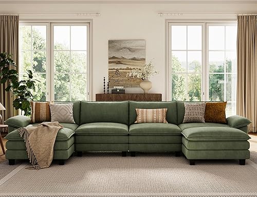 Miniatura 8 de LINSY HOME Sofá modular de 157 pulgadas, sofá modular de pana con nube para sala de estar, sofá en forma de U con otomana móvil, sofás modulares de