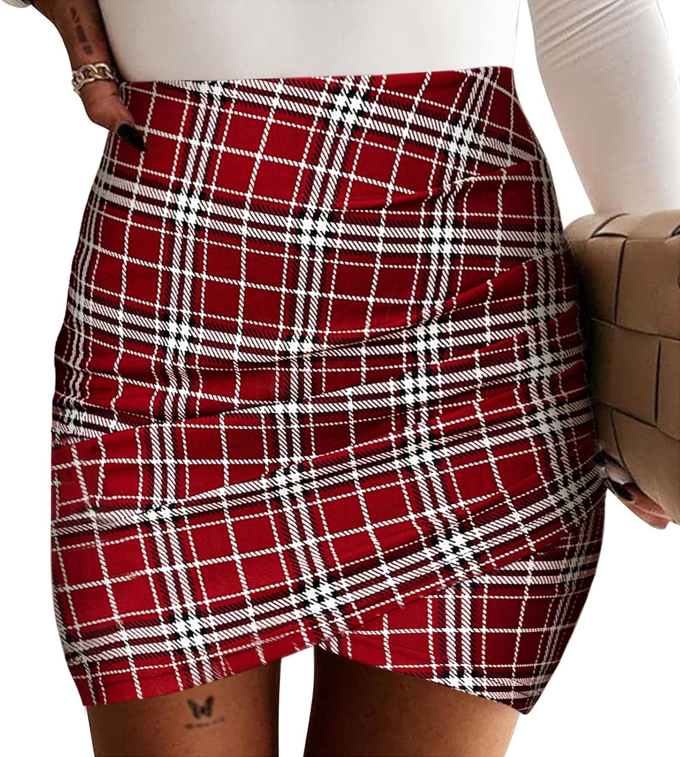 EXLURA Women's Bodycon Ruched Tulip Mini Skirt Elastic High Waist Asymmetrical Short Skirts