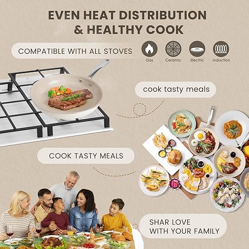 Miniatura 6 de Kikcoin Sartén pequeña antiadherente, sartén de cerámica de 8 pulgadas, sartén de cocina no tóxica con mango que se mantiene fresco, sartenes para