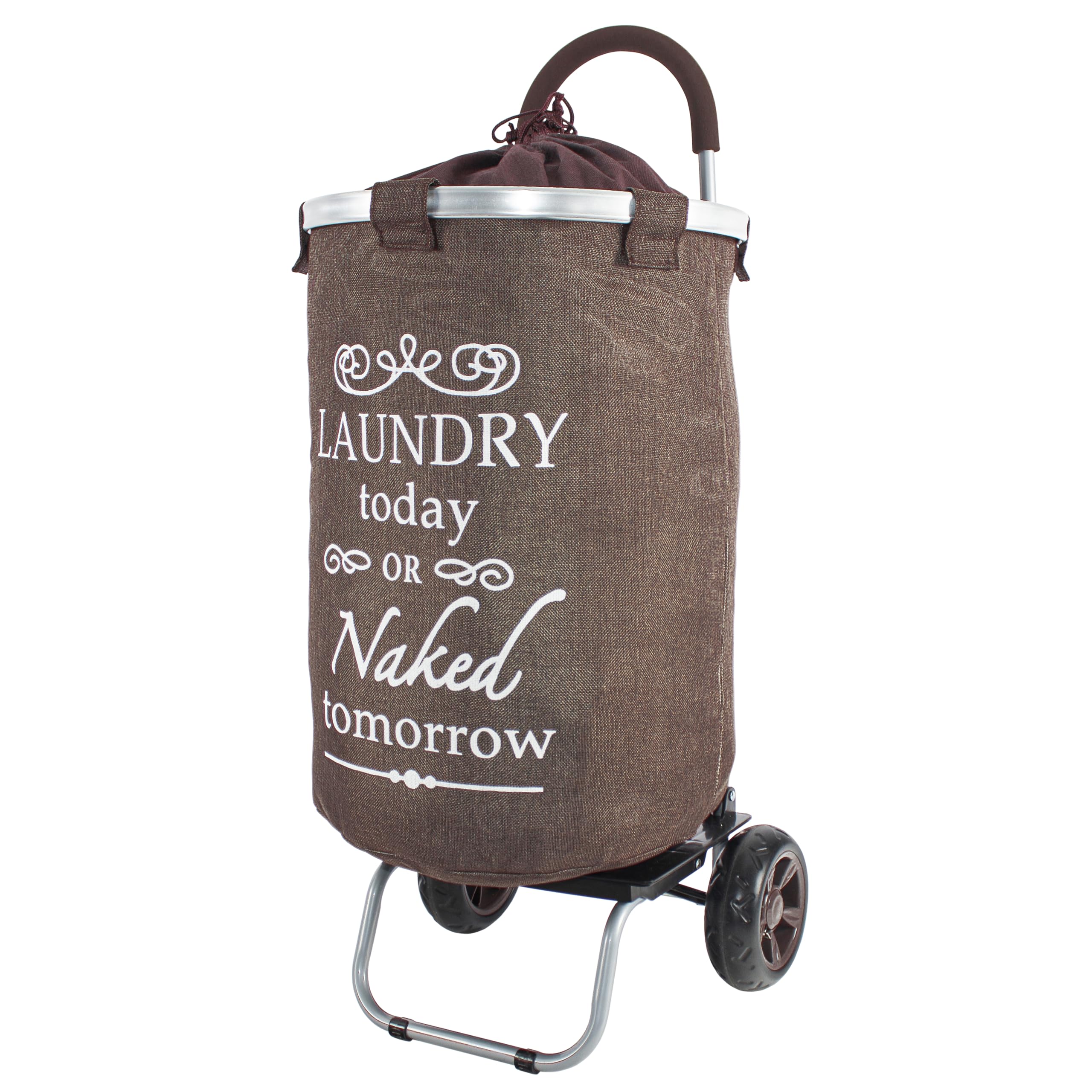 dbest products Laundry Trolley Dolly, Brown Laundry Bag Hamper Basket cart with wheels sorter