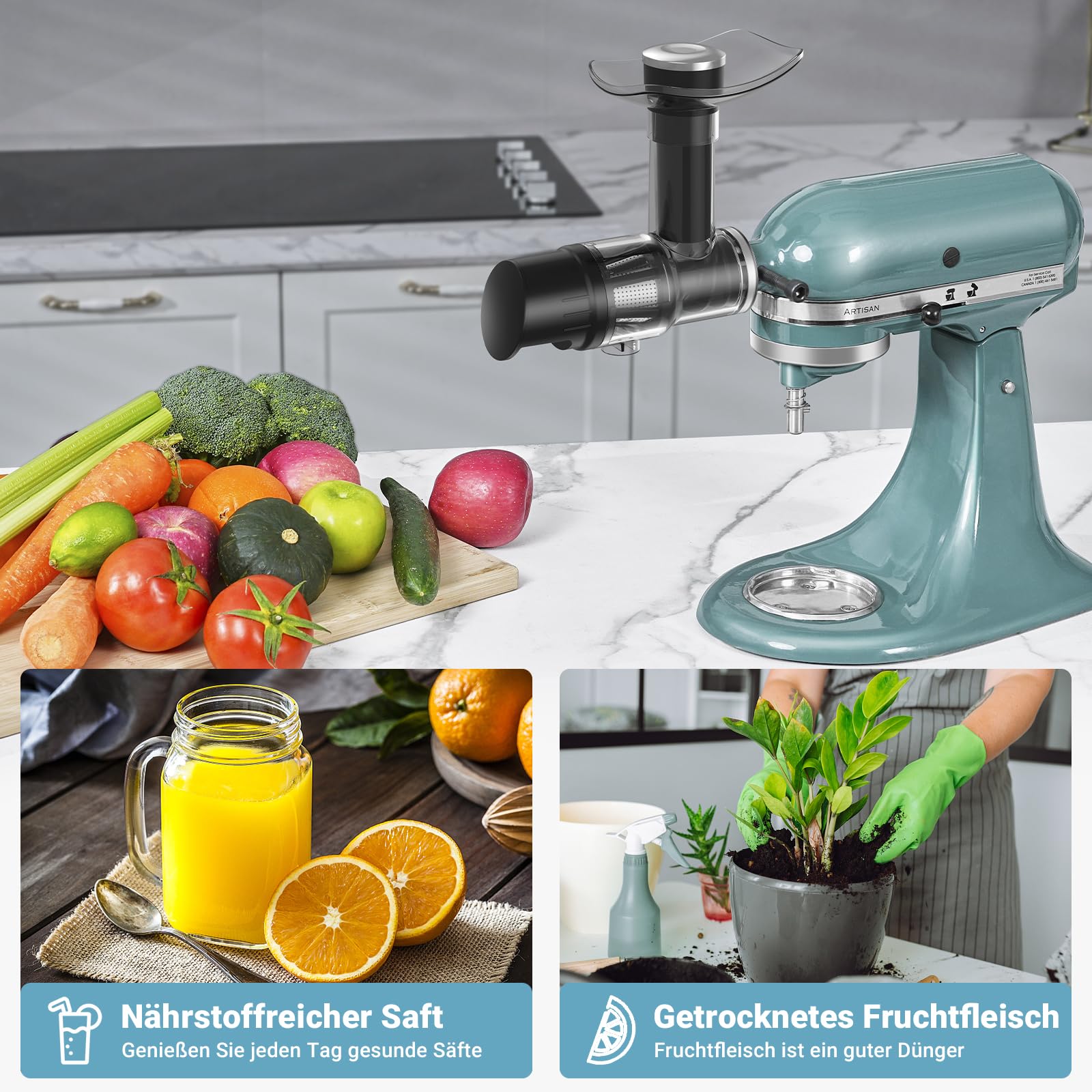 Entsafterzubehör Für Kitchen Aid-Zubehör - Entsafter Aufsatz Set Für KitchenAid Mixer - Entsafter-Zubehör Für KitchenAid Standmixer -Kitchen Aid Zubehör Für entsafter-(Ohne Gerät, Nur Mit Zubehör)