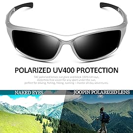 Joopin Sports Sunglasses Men Women Wrap Around Rectangle Sun Glasses Polarized UV400 Safety Shades (Silver Black)