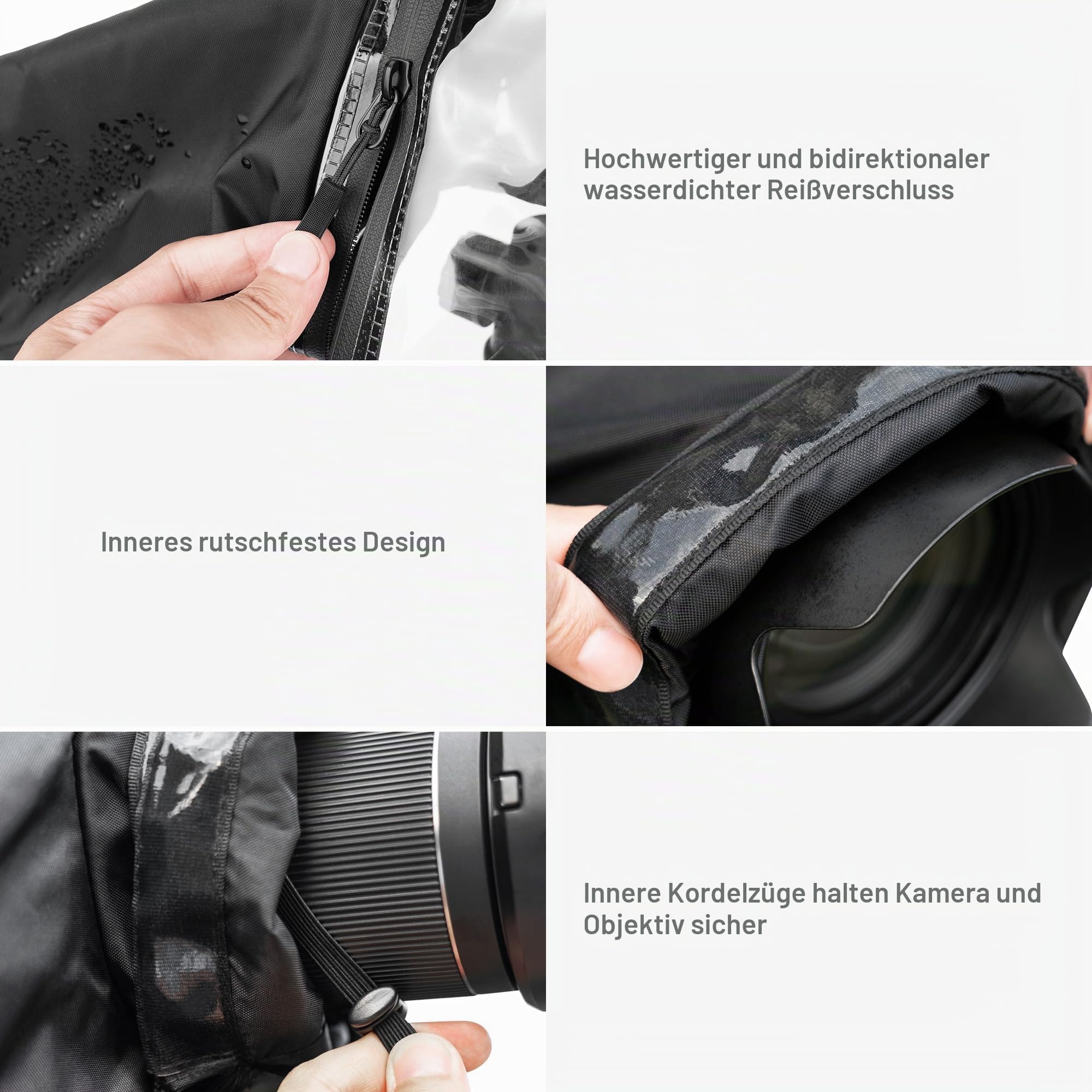 Canon Sony Nikon DSLR Regenschutz - Upgraded Transparent Window Design, Wasserdicht, Schwarz Nylon, Kompatibel mit Kamera + Objektiv bis 180x140x230 mm