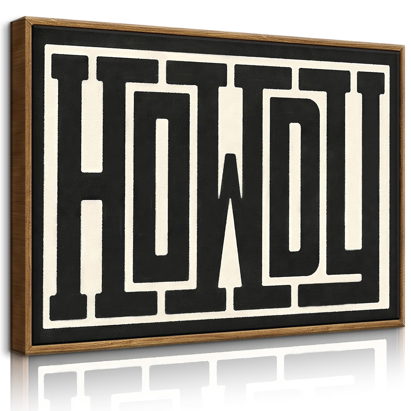 QIYFFBN Framed Funky Western Wall Decor Black and White Howdy Wall Art Big Texas Modern Canvas Picture Southwestern Country Ranch Sign Print Trendy Cowgirl Cowboy Farmhouse Art(24x36in Framed)