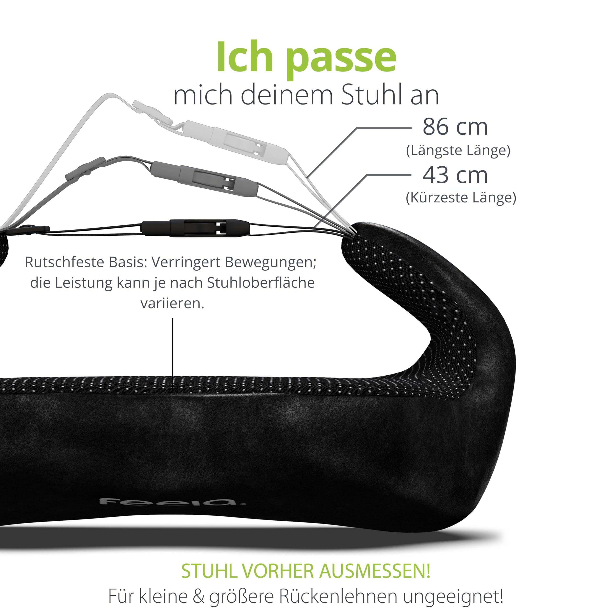 feela.® Ergonomisches Rückenkissen für Bürostuhl & Home-Office – Lendenkissen zur Haltungsverbesserung, Lendenwirbelkissen gegen Schmerzen beim Sitzen (Schwarz)