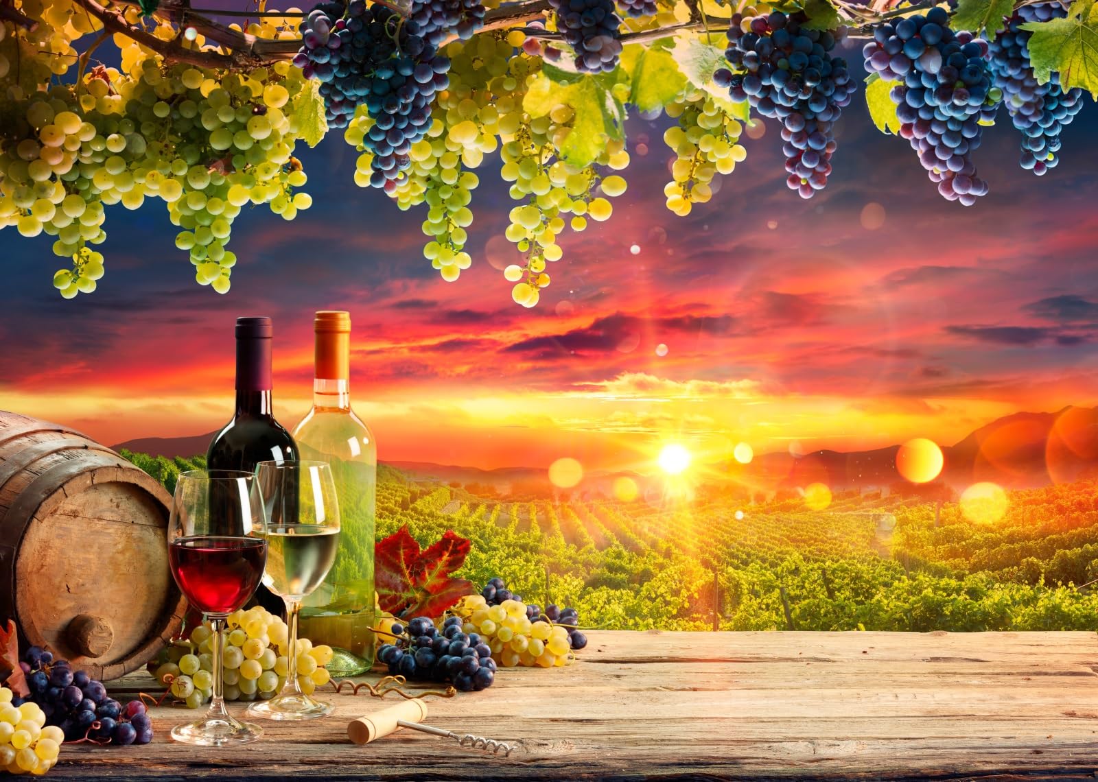 BELECO 6x3m Sfondo Vigneto Tramonto Uva Botte Vino, Decorazione Degustazione Vino Baby Shower Compleanno Studio Foto