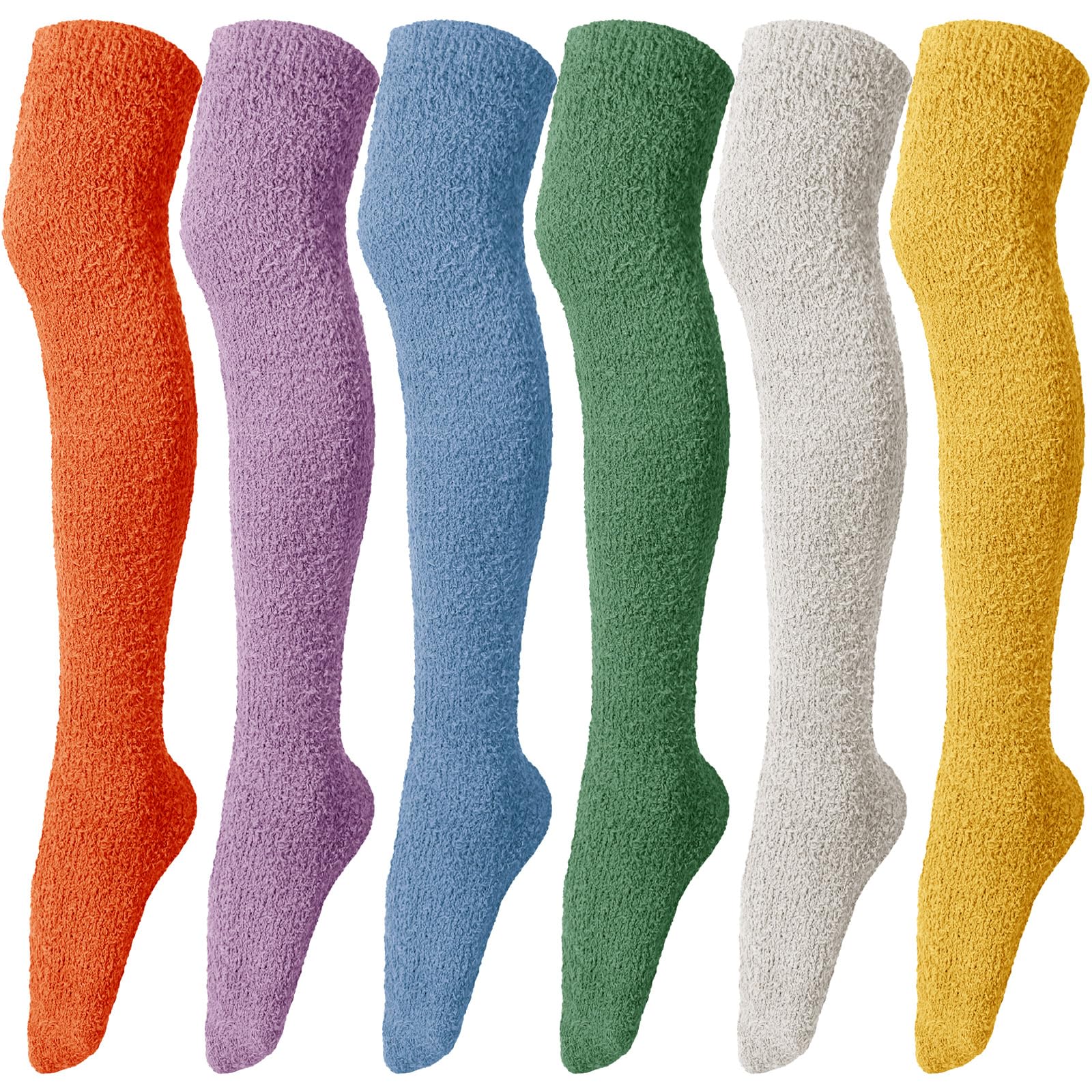 Liitrsh 6 pares de calcetines mullidos hasta la rodilla para mujer, suaves, largos hasta el muslo, cálidos, acogedores, calcetines de felpa