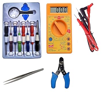 Gadget deals Mobile Repair 11 in 1 Kit,Wire Stripper,Digital Multimeter,Tweezer Set(Pack of 4)