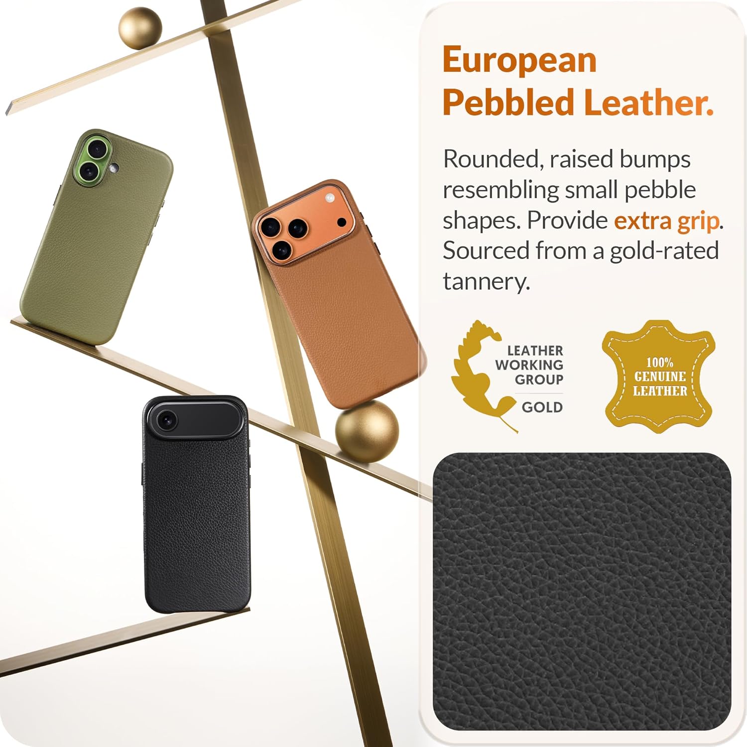 LONLI Urban | Pebbled Leather - European Genuine Pebbled Leather Case for iPhone 17 Pro - [Built-in Camera Control and Compatible with Magsafe] - Black - Image 2