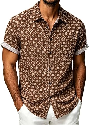 Mens Shirts Regular Fit Classic Short Sleeve Casual Floral Hawaiian Shirt Button Down Tropical Summer Beach Holiday Tops Festival Aloha Top Regular Fit Cotton Retro Bowling Tshirts T-Shirt