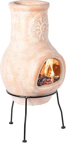 Outdoor Clay Chiminea Sun Design Charcoal Burning Fire Pit with