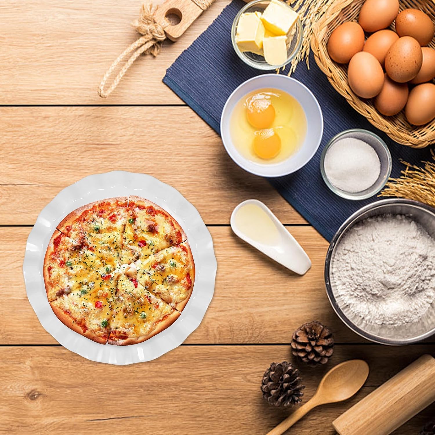 Ceramic round Pizza Baking Pan Non-stick and Safe to Use for Baking Flans and Pies Microwave and Oven Compatible White Bakeware