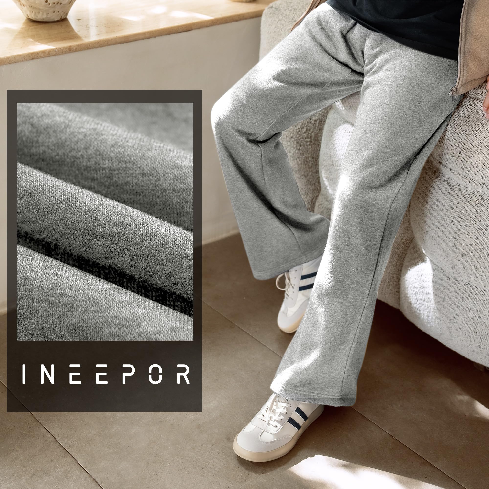 ineepor Pantalon Chandal Hombre Invierno Pantalon Deporte Hombre Forro Polar Cálido Algodon Acampanados Baggy Anchos Casual Running Jogger Cintura Elástica con Bolsillos y Cordón Ajustable XS-5XL