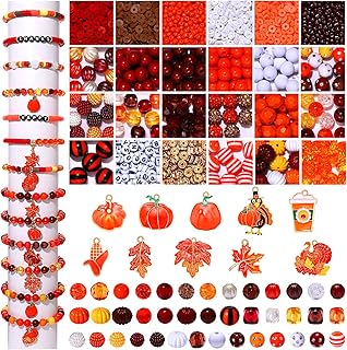 2800PCS+ Fall Beads Charms for Jewelry Making, Thanksgiving Turkey Pumpkin Maple Leaf Enamel Charms, Polymer Clay Beads Rhinestone Pumpkin Spacer Loose Beads for DIY Bracelet Necklace Earrings Crafts