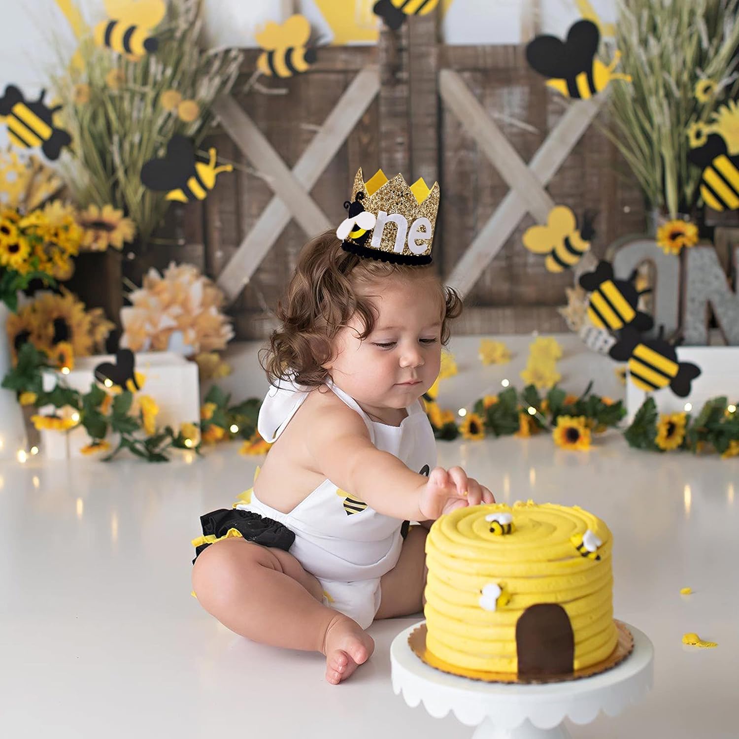 TUTOTU Bee 1st Birthday Crown - Sweet Daisy Crown for Birthday Party Decorations