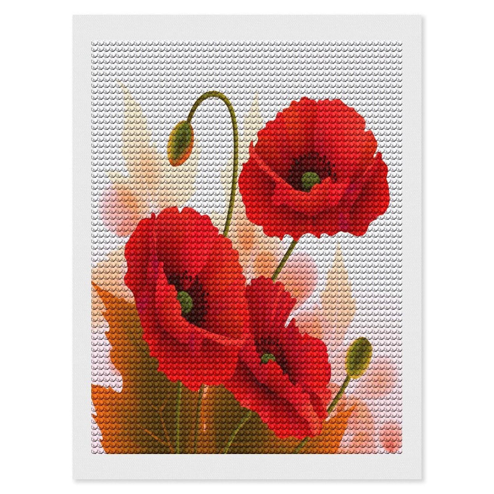 VstaDank Poppy Flowers Vivid Petals Diamond Painting Kits Exquisite DIY Full Round Drill Diamond Dots Painting for Adults Beginner Diamond Photo Paint with Diamond Picture Art Wall Decor 12"x16"