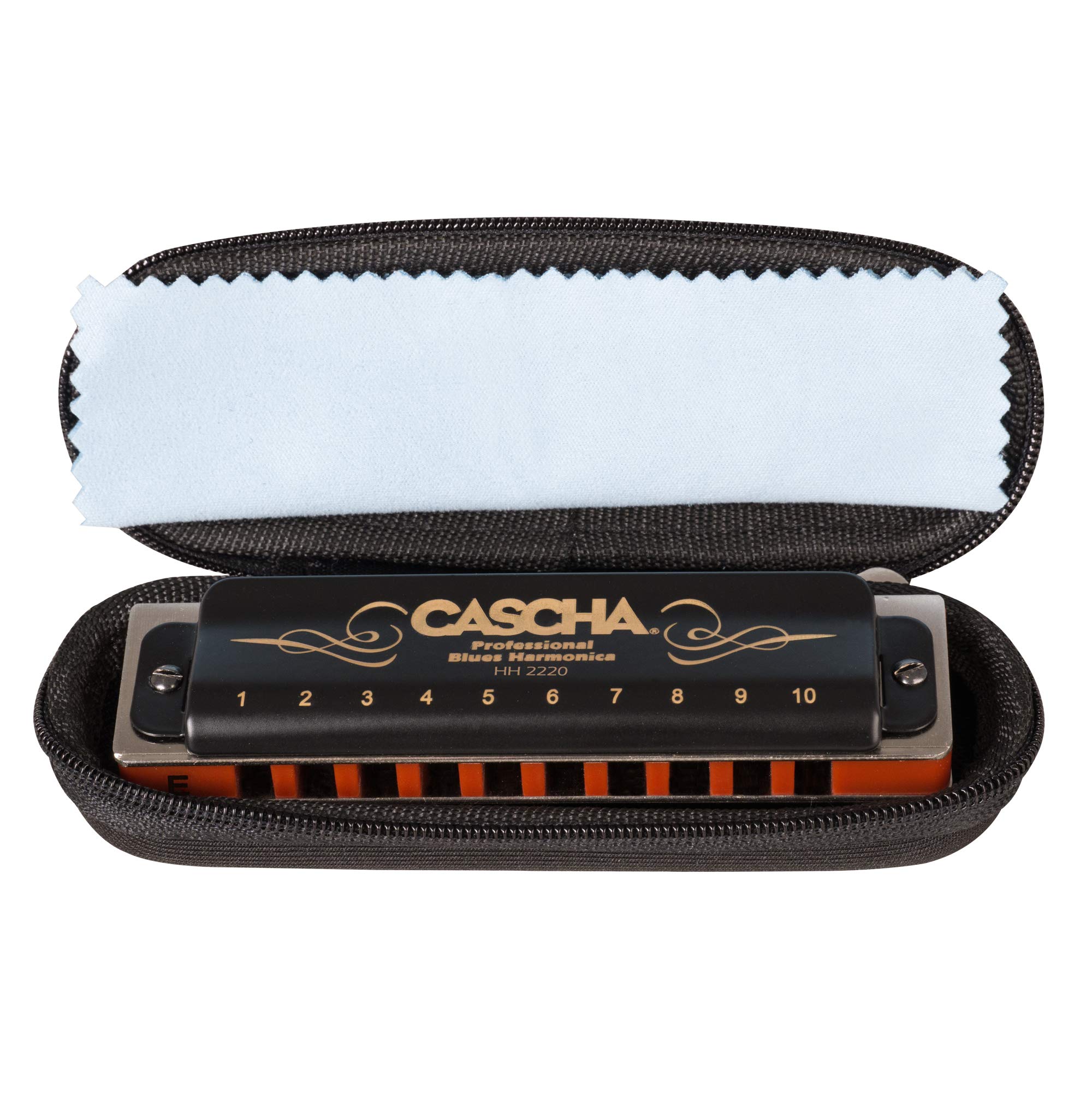 CASCHA Harmonica en mi majeur Débutant & Avancé, Harmonica diatonique 10 trous de haute qualité, son excellent, Rangement & entretien idéals avec étui & chiffon de soin Harmonica Blues