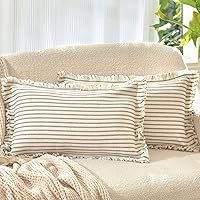 Vista 29 de Fundas de almohada ZWJD de 16 x 16 pulgadas, juego de 2 fundas de almohada a rayas con borlas, fundas de almohada de algodón chic, fundas de cojín