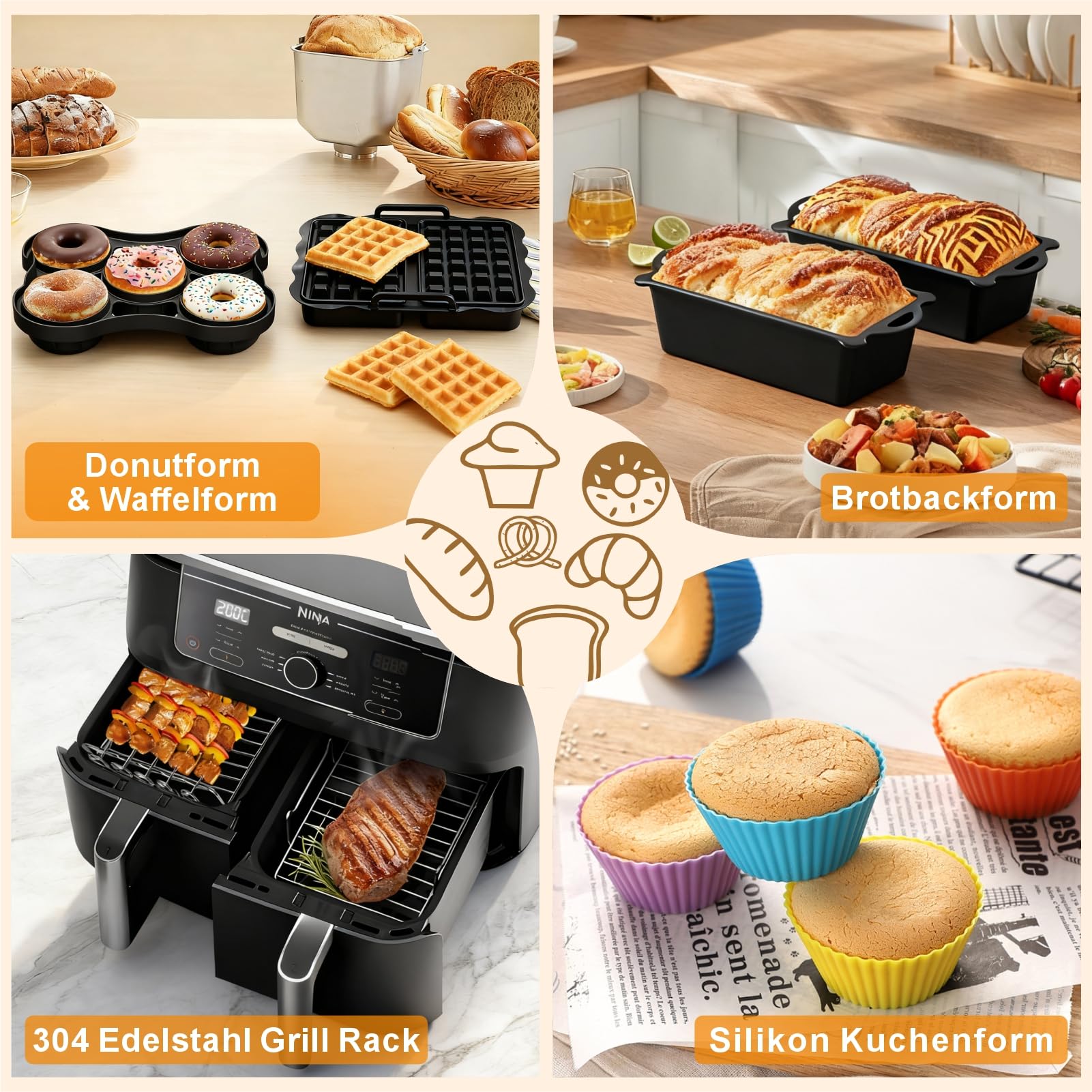 Accesorios para Freidora Aire Ninja Foodi Max Dual Zone AF400EU AF451EU 9,5L, Molde Silicona para Freidora Aire Russell Hobbs 2 Compartimentos 9L