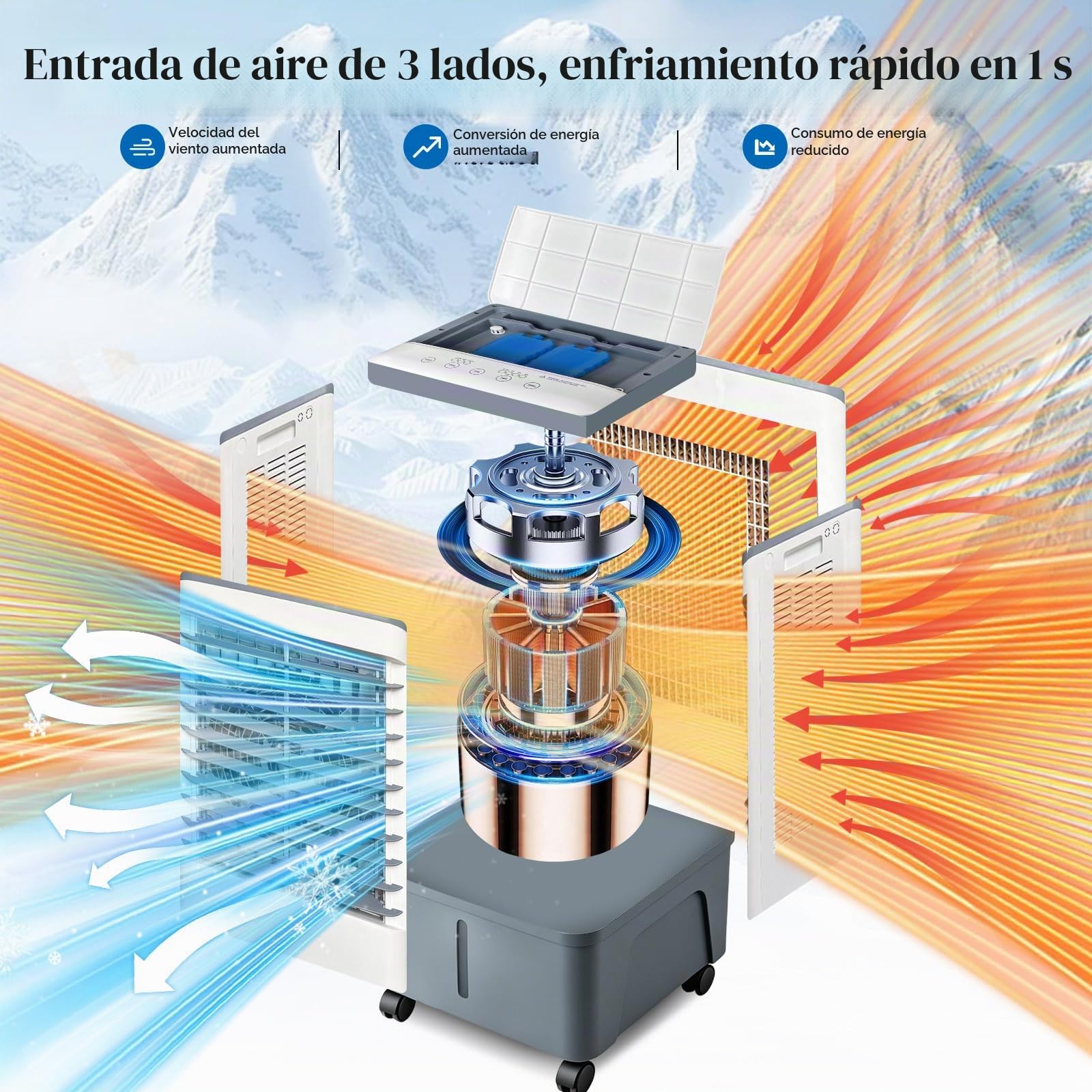 Climatizador Evaporativo 20L con Mando a Distancia y Bloques de Hielo, Ventilador de Agua Portátil, Oscilación de 90°, Temporizador, Enfriador de Aire de Alto Rendimiento para el Hogar