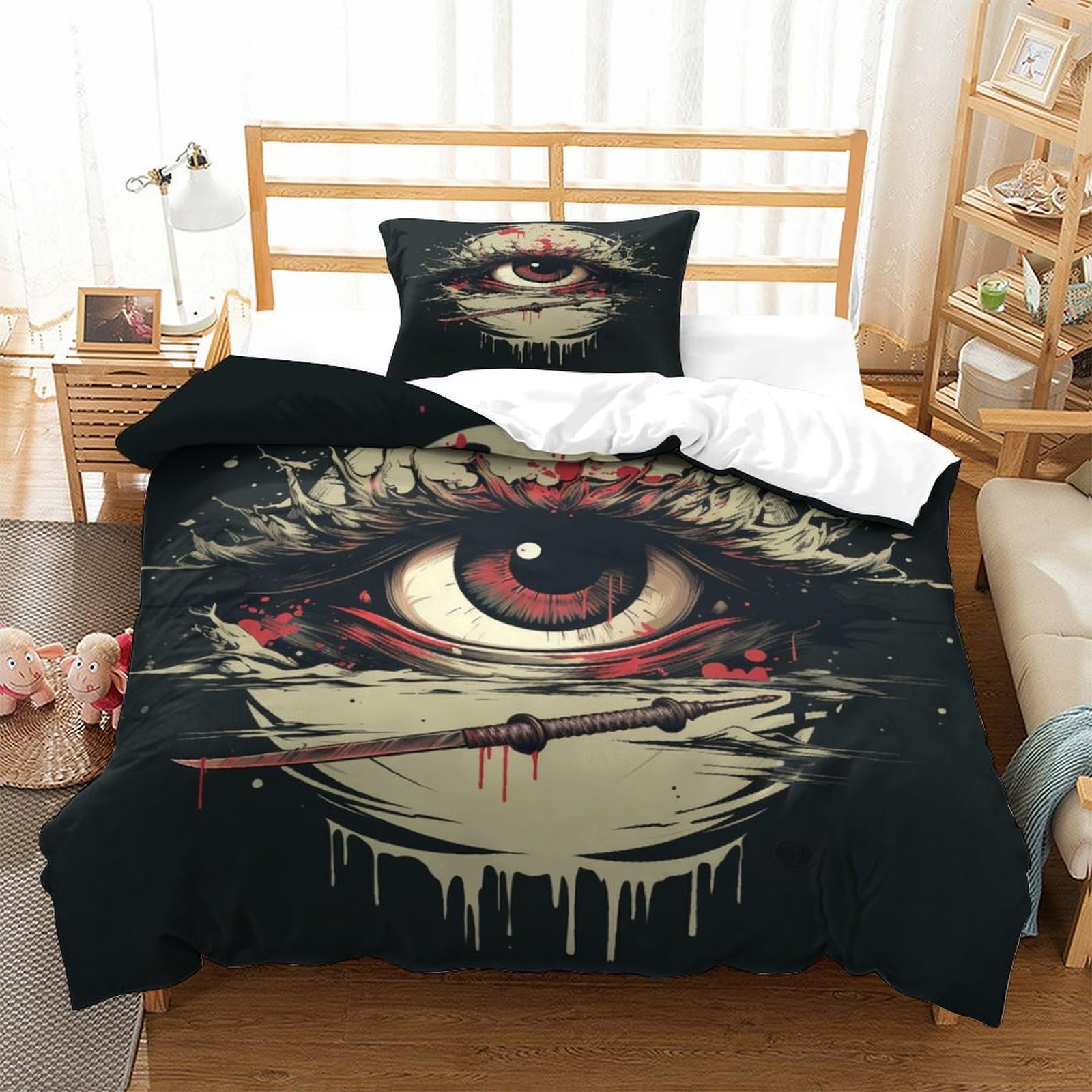 P1S9U7W5Y Trendy Abstract 3D Printed Eye Duvet Cover Set 3pcs Microfiber Surreal Eye Bedding Set Single
