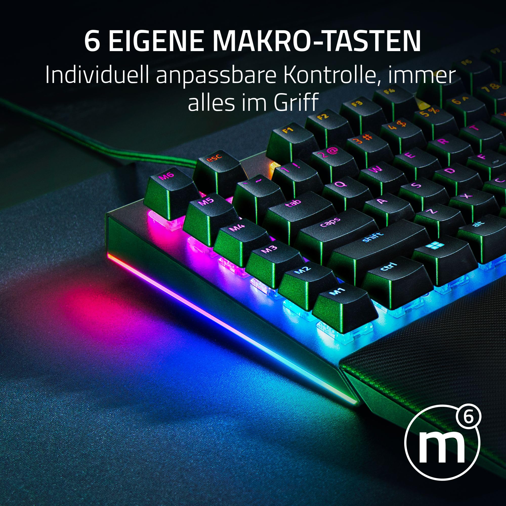 Razer BlackWidow V4 Mechanische Gaming-Tastatur Chroma RGB Green Switches Makro-Tasten Doubleshot-ABS-Tastenkappen QWERTZ DE-Layout Schwarz