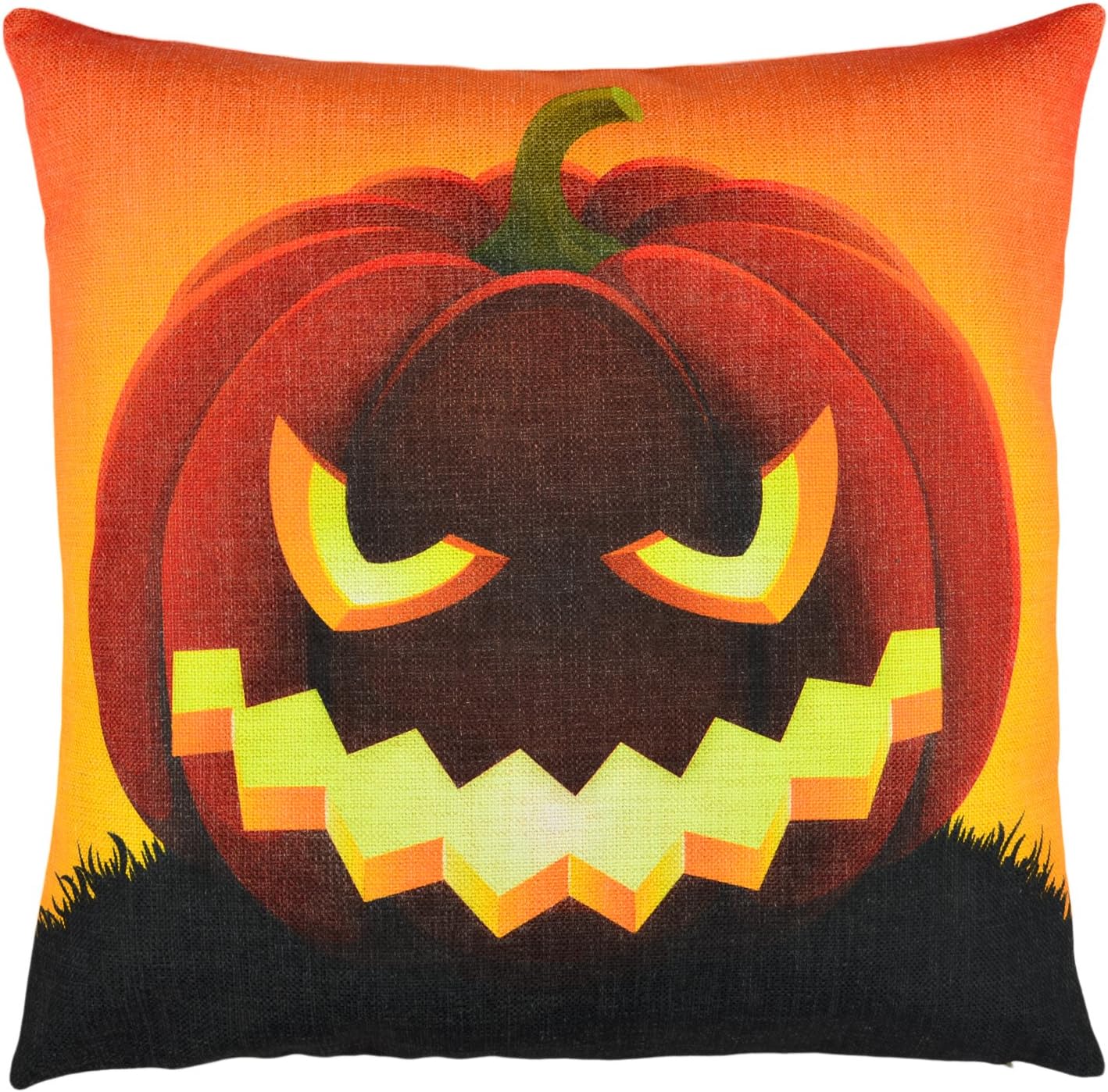 Elyhome 18x18 Inches Halloween Cotton Linen Decorative Throw Pillow Cover Funny Pumpkin