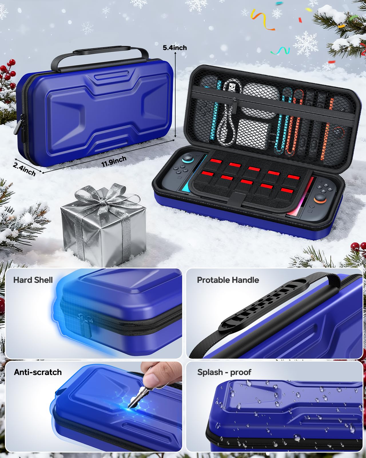 [20-in-1] switch 2 accessoires, étui de transport, chargeur de manette Switch 2, protecteur d'écran, poignées pour Joy Con, volants pour Mario Kart, étui de protection transparent (Blue)