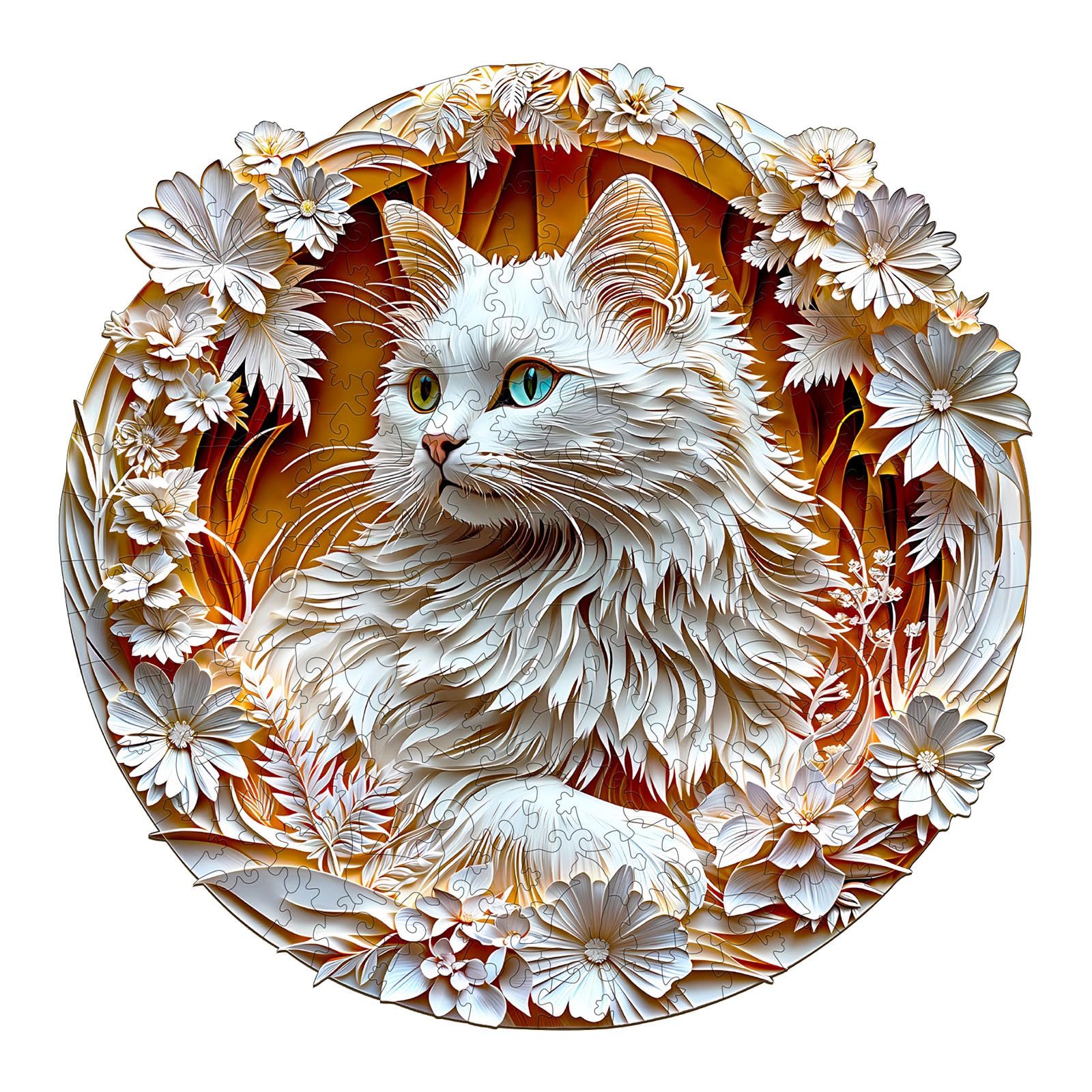 Drewniane puzzle dla dorosłych i dzieci, 3D, Cat-2, okrągłe, jedyne w swoim rodzaju puzzle, drewniane puzzle, dla dorosłych, z pudełkiem na prezent (L-300 sztuk)