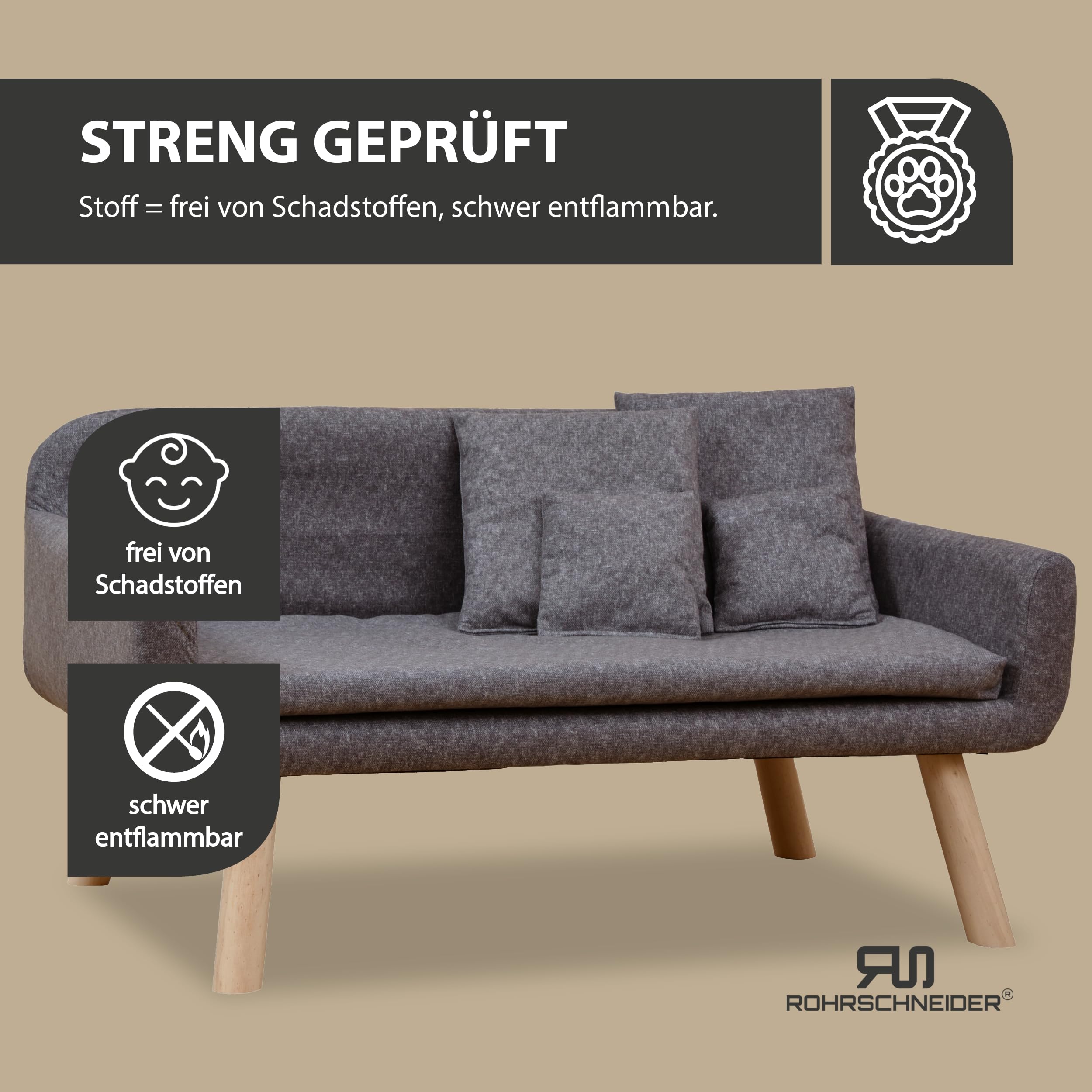 Rohrschneider Hundesofa Chicago - abwaschbar | grau + Gassibeutel