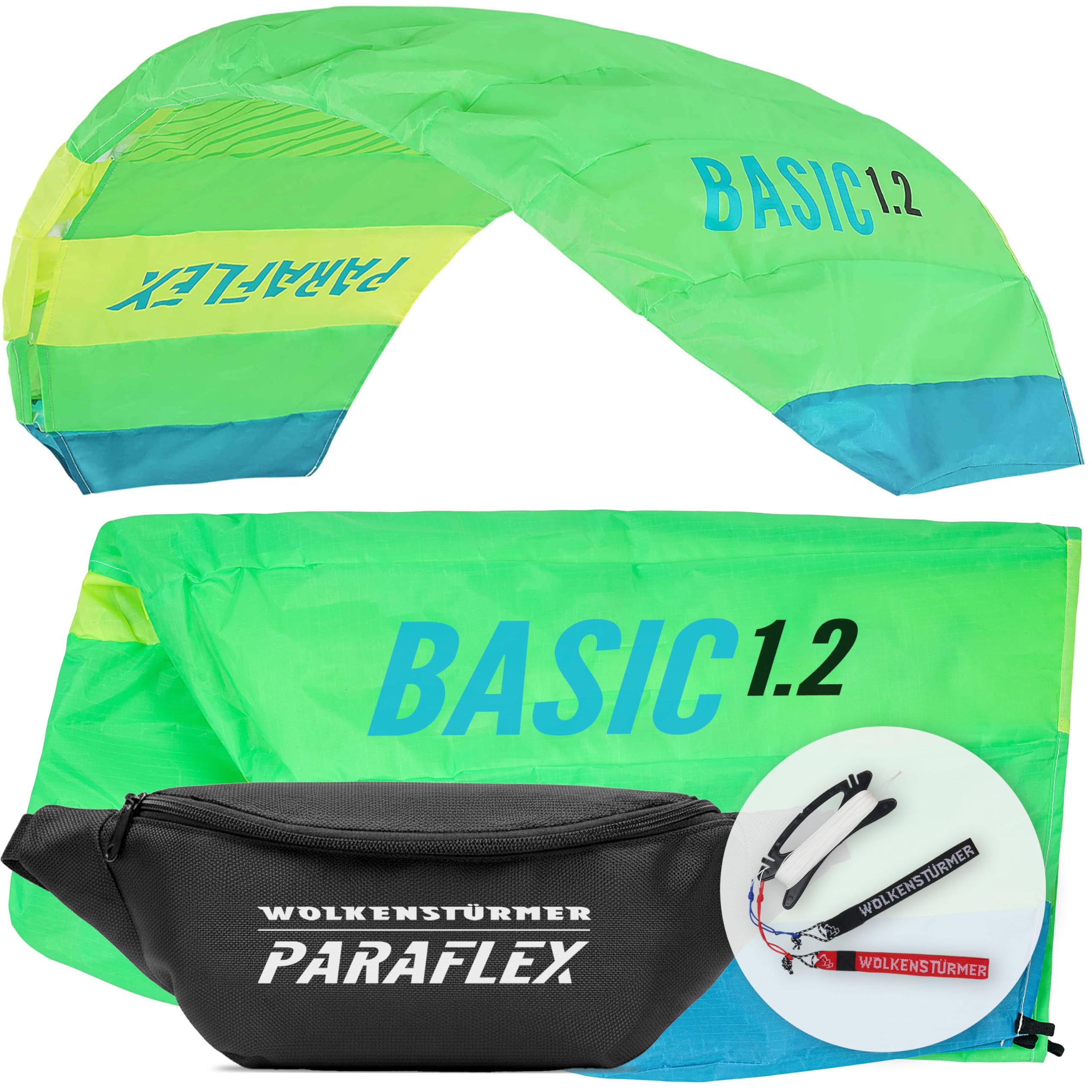 Wolkenstürmer Alfombrillas de dirección Paraflex Basic 1.2, Verde - Cometas Listas para Volar de 2 líneas para Principiantes y niños Cometas acrobáticas