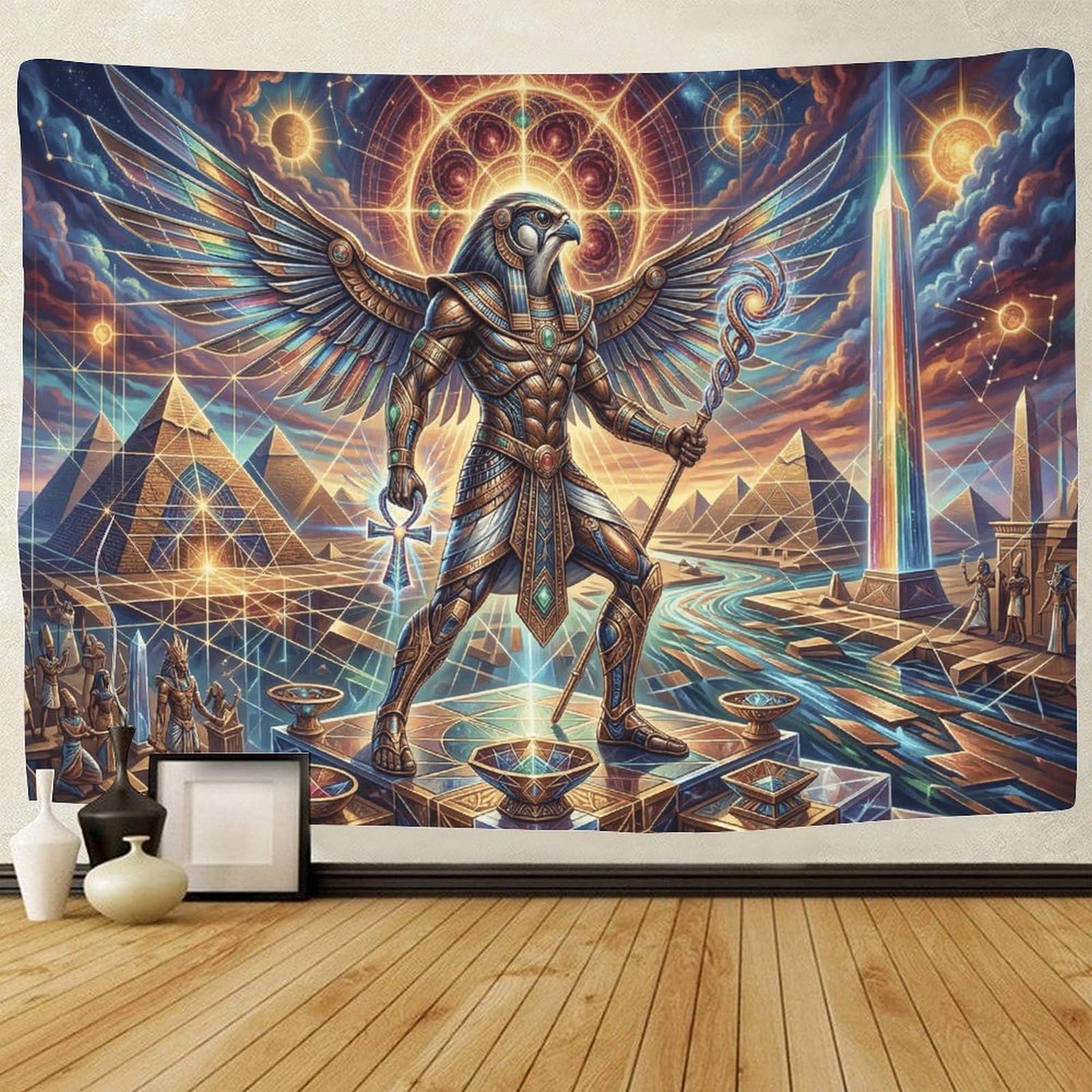 GPMNBCXZK Egyptian Horus Wall Tapestry 3D Pyramids Print Living Room Bedroom Wall Decor Art 180cmx230cm