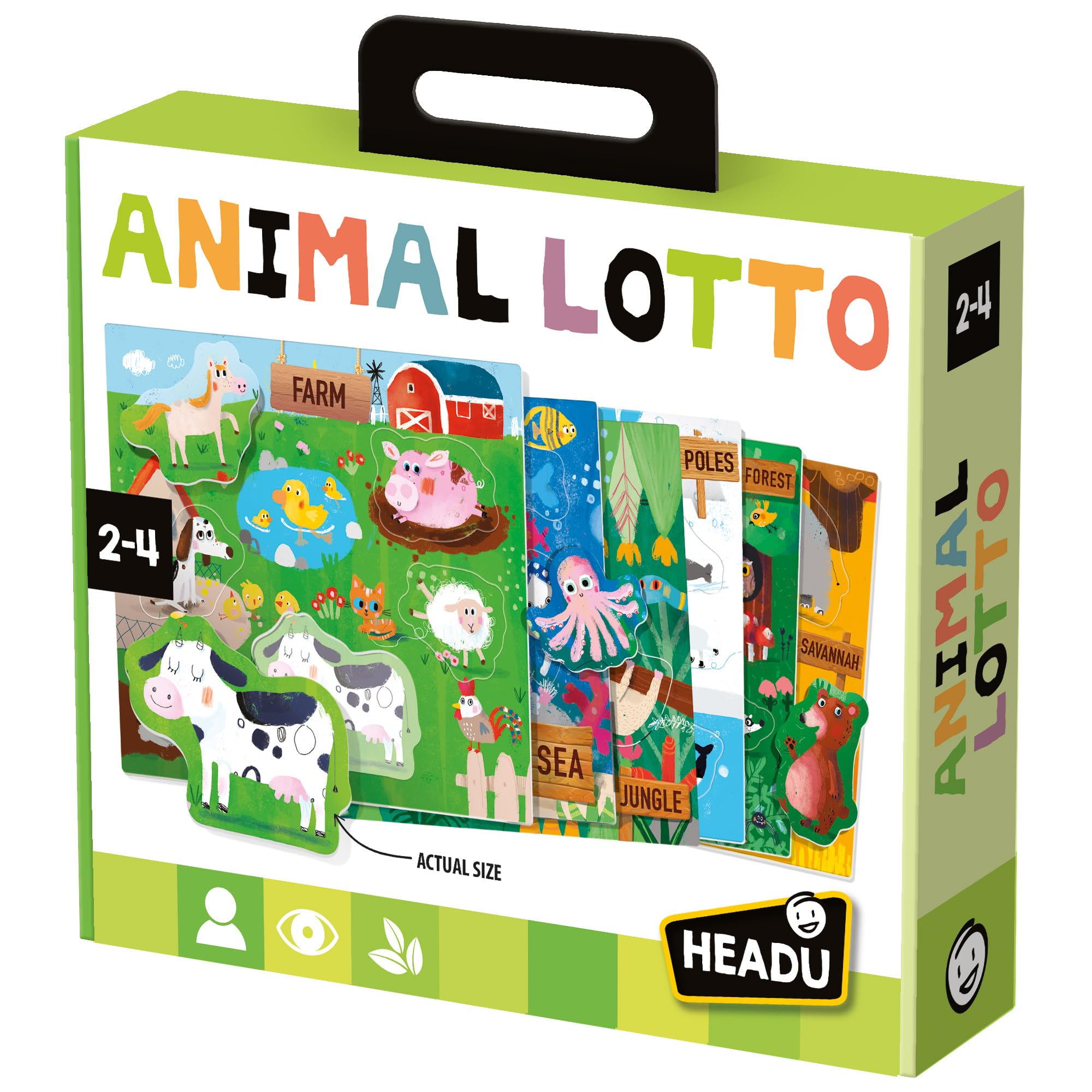 Headu - Animal Lotto, Learning Resources, Toddler Learning Toys, Learning Games, Socialising Children, Bingo Game, Age 2-4 Years, 36 Pieces