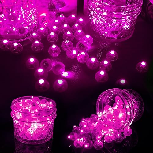 Miniatura 6 de Aogist 50 luces de globo rosa, mini luz impermeable de largo tiempo de espera, funciona con pilas, lámpara de bola LED redonda para globos de látex,
