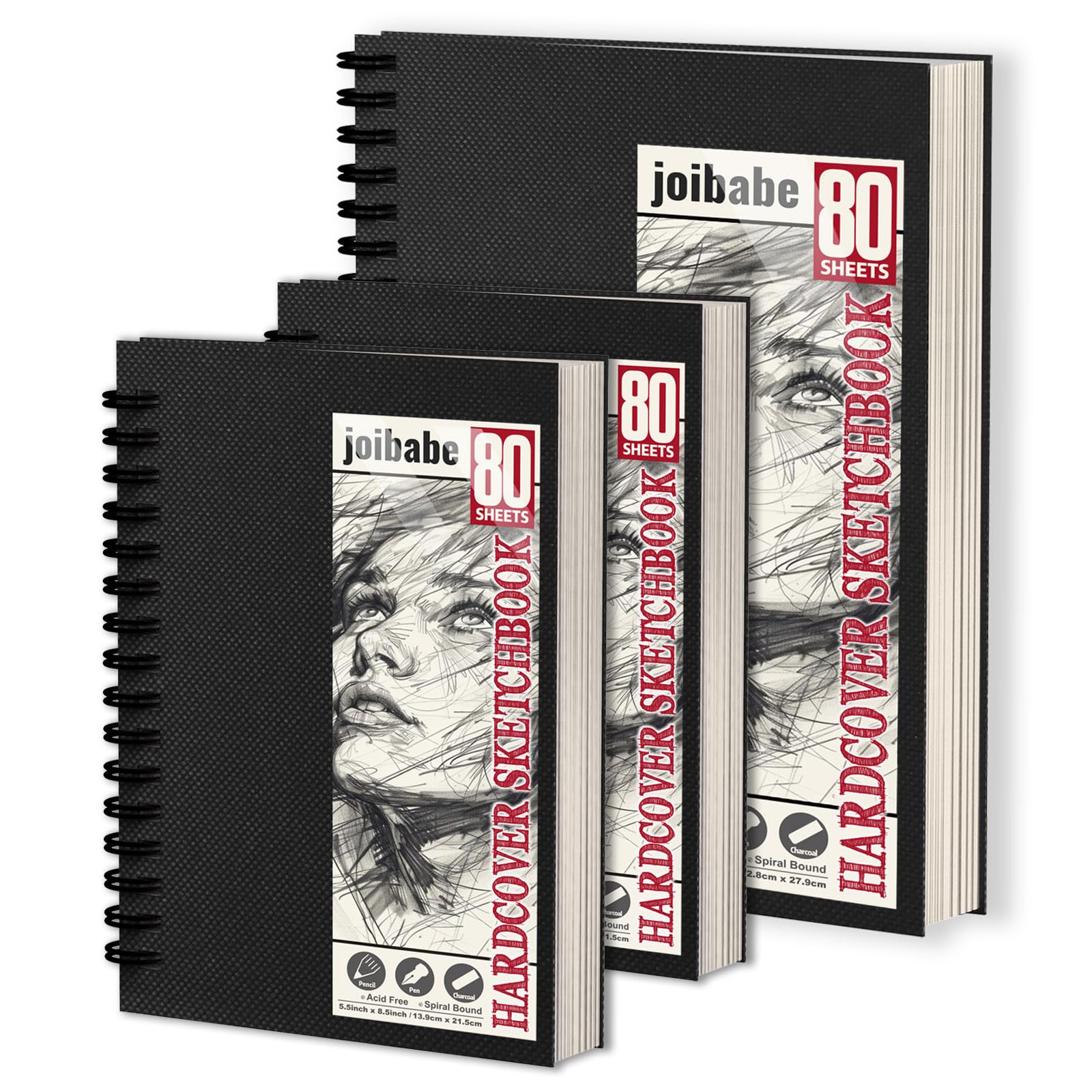 3 Pack Sketchbooks A4 A5, 100gsm Hardcover Spiral Bound Drawing Pad, 240 Sheets/480 Pages Drawing Paper