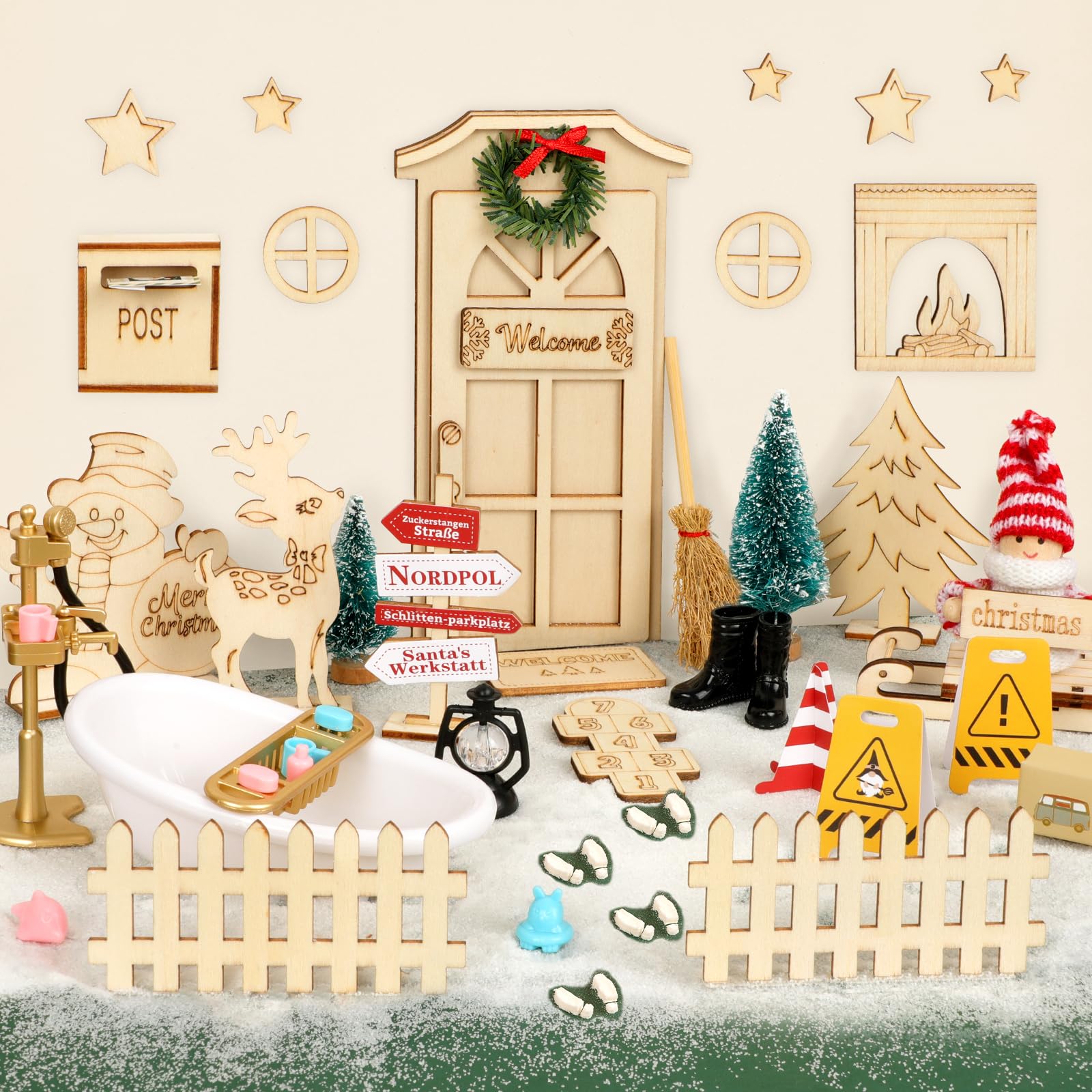 Kit Porta Elfo Di Natale - Casetta Fai Da Te Con Vestiti, Cassetta Della Posta, Regali, Decorazioni Natalizie Per Bambini