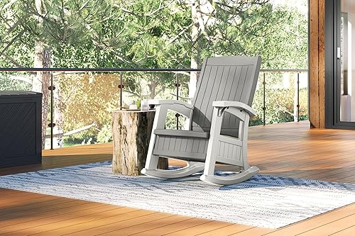 Miniatura 15 de Suncast Mecedora para patio al aire libre con almacenamiento debajo del asiento, elegante mecedora de madera sintética para patios, gris paloma y