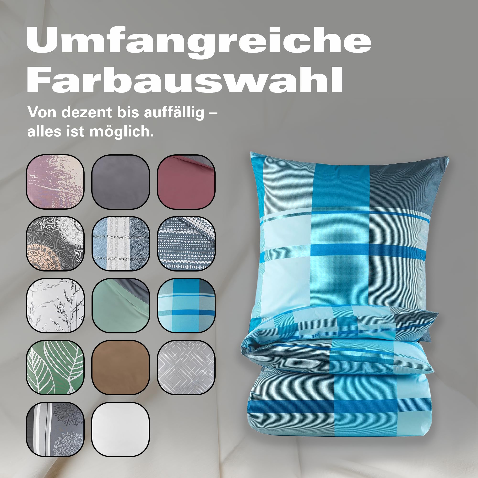 BaSaTex Bettwäsche Set Renforcé, 4-TLG., 135 x 200 cm, Karo Türkis | 100% Baumwolle, Öko_Tex Zertifiziert, Reißverschluss