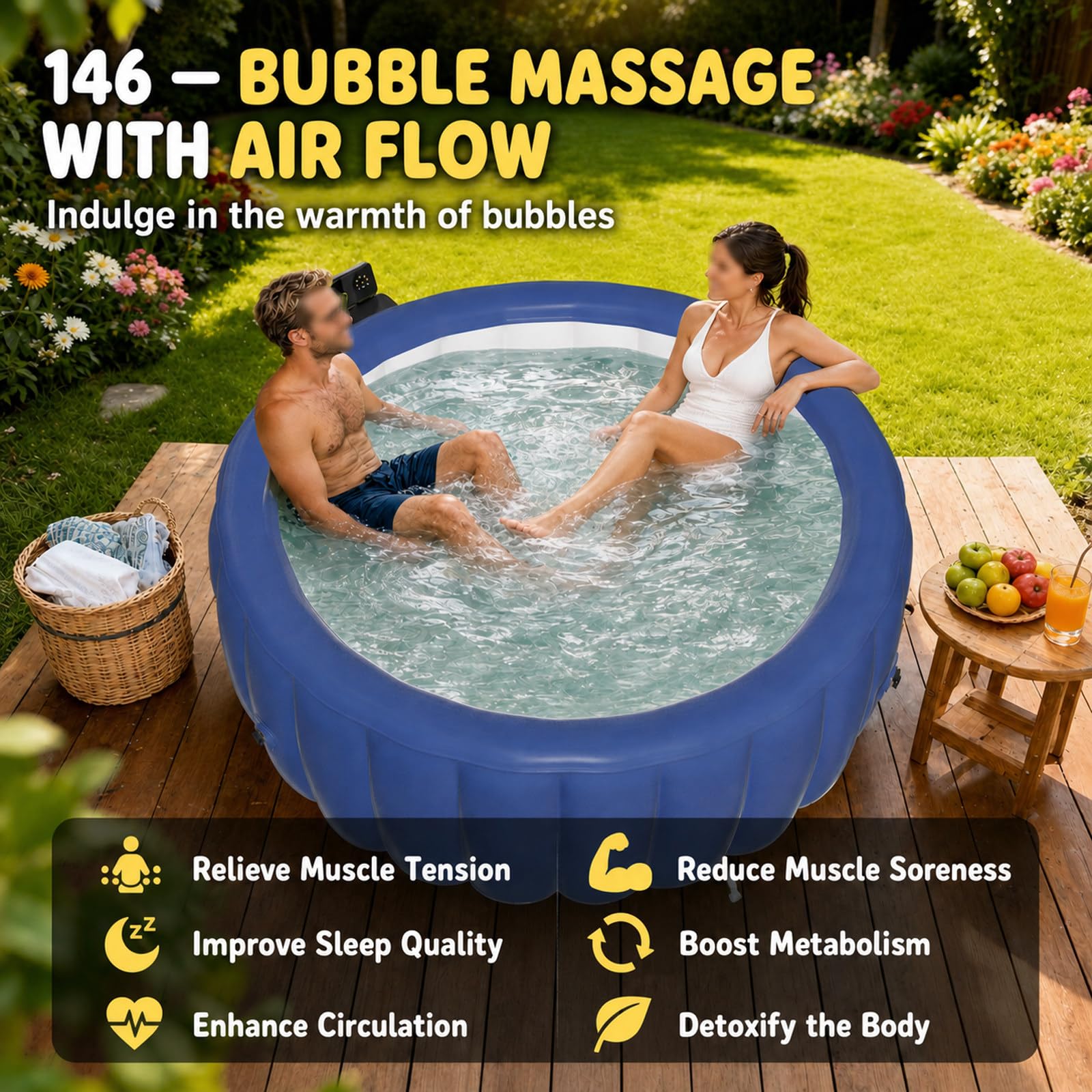 SPA Hinchable Piscina de hidromasaje, Inflable, SPA Inflable con Panel de Control Digital, Ideal para Apartamentos, Patios y reuniones al Aire Libre