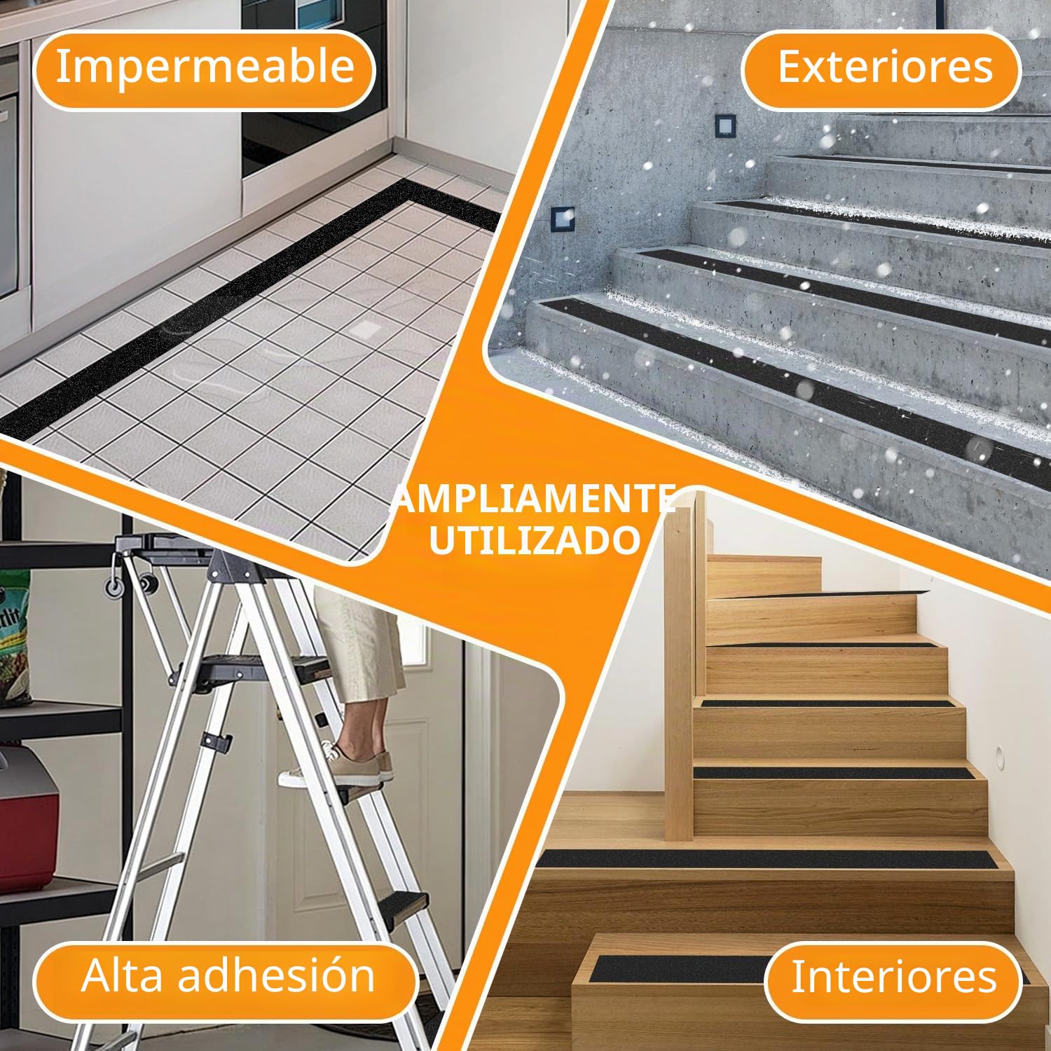 QILIMA Negro Cinta Antideslizante Escaleras Cinta Adhesiva Antideslizante Cinta Adhesiva Antideslizante para Interiores y Exteriores 15 cm x 10 m